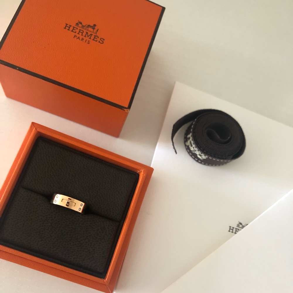 AUTHENTIC Hermes Kelly Rosegold Ring 4 Diamonds sz 47